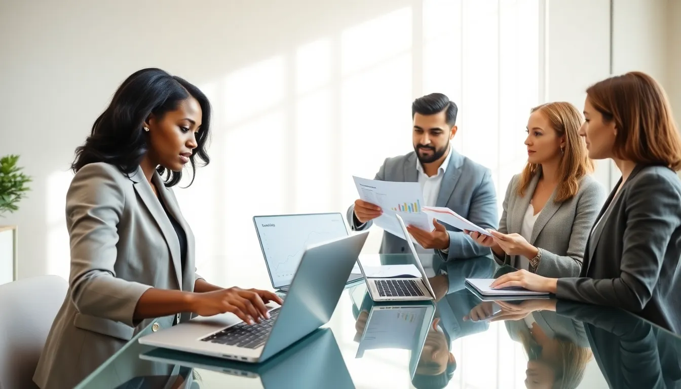 diverse professionals discussing home renovation estimates in a modern office.